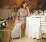Short Sleeve Diamond Beaded Cowl Gown In Crystal Silver 1