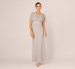 Short Sleeve Diamond Beaded Cowl Gown In Crystal Silver 3