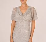 Short Sleeve Diamond Beaded Cowl Gown In Crystal Silver 4