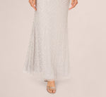 Short Sleeve Diamond Beaded Cowl Gown In Crystal Silver 5