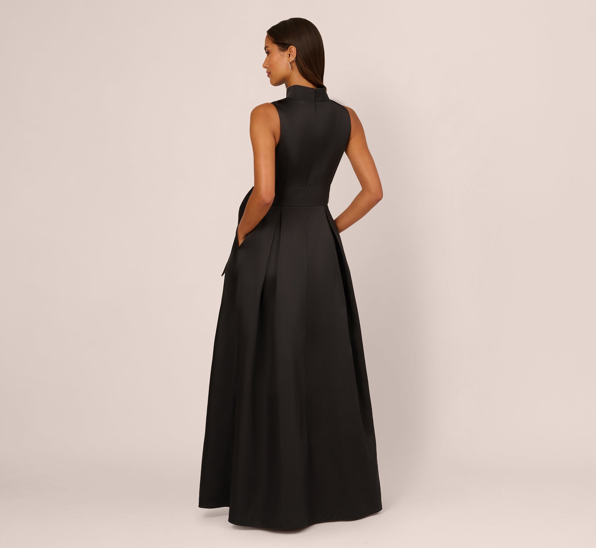 Adrianna Papell Sleeveless Queen Anne Tie Front Ballgown