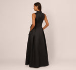 Sleeveless Queen Anne Tie Front Ballgown In Black 5