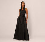 Sleeveless Queen Anne Tie Front Ballgown In Black 2