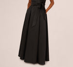 Sleeveless Queen Anne Tie Front Ballgown In Black 4