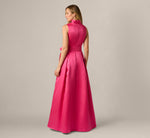 Sleeveless Queen Anne Tie Front Ballgown In Electric Pink 5