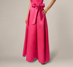 Sleeveless Queen Anne Tie Front Ballgown In Electric Pink 3