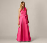 Sleeveless Queen Anne Tie Front Ballgown In Electric Pink 1