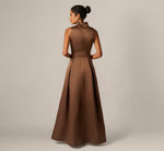 Sleeveless Queen Anne Tie Front Ballgown In Espresso 5