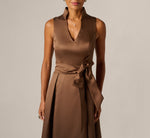 Sleeveless Queen Anne Tie Front Ballgown In Espresso 3