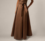 Sleeveless Queen Anne Tie Front Ballgown In Espresso 4