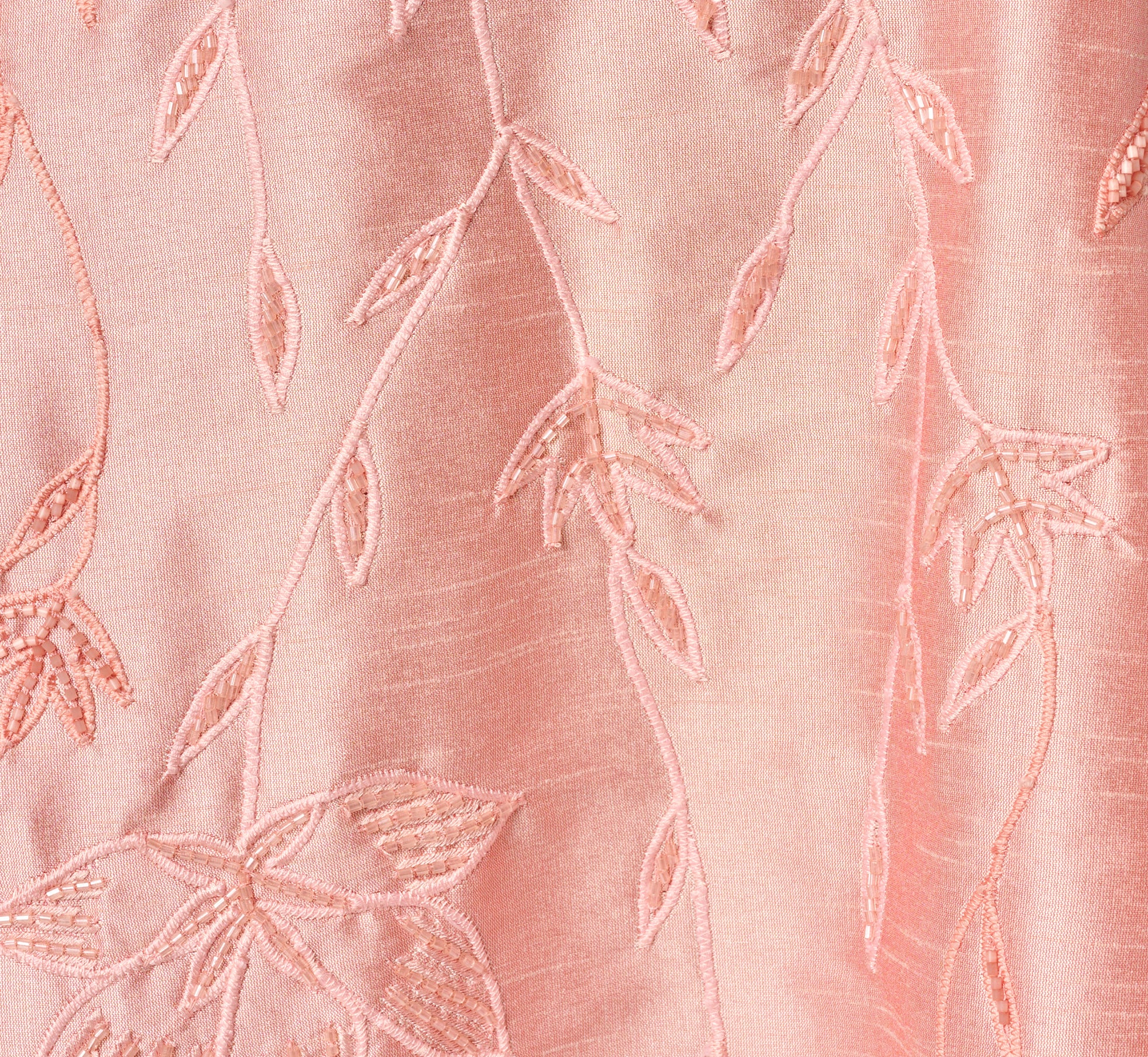 Pink Floral Embroidered Dupioni A Line Midi Dress