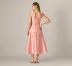 Floral Embroidered Dupioni A Line Midi Dress In Light Pink 5