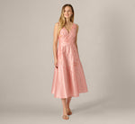 Floral Embroidered Dupioni A Line Midi Dress In Light Pink 2
