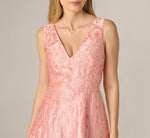 Floral Embroidered Dupioni A Line Midi Dress In Light Pink 3