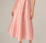 Floral Embroidered Dupioni A Line Midi Dress In Light Pink 4