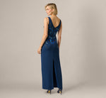 Pansy Floral Beaded Stretch Crepe Gown In Light Navy 5