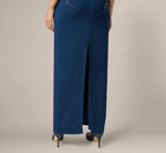 Pansy Floral Beaded Stretch Crepe Gown In Light Navy 4