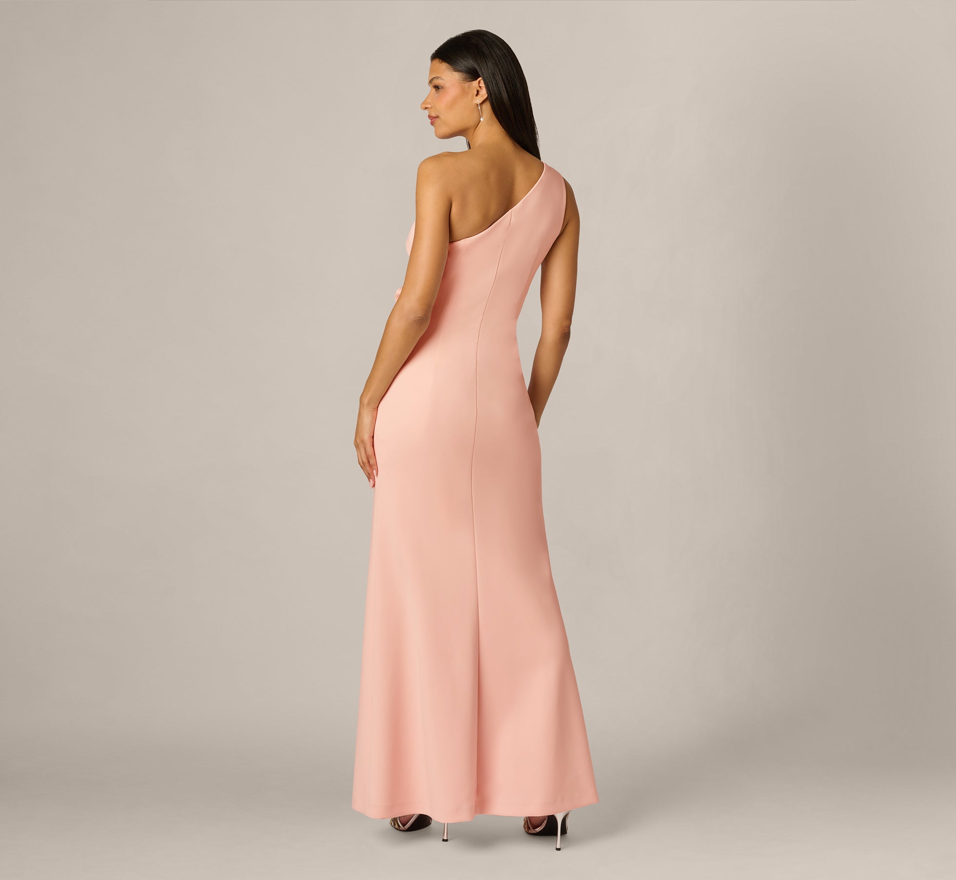 Blush One Shoulder Stretch Rosette Gown