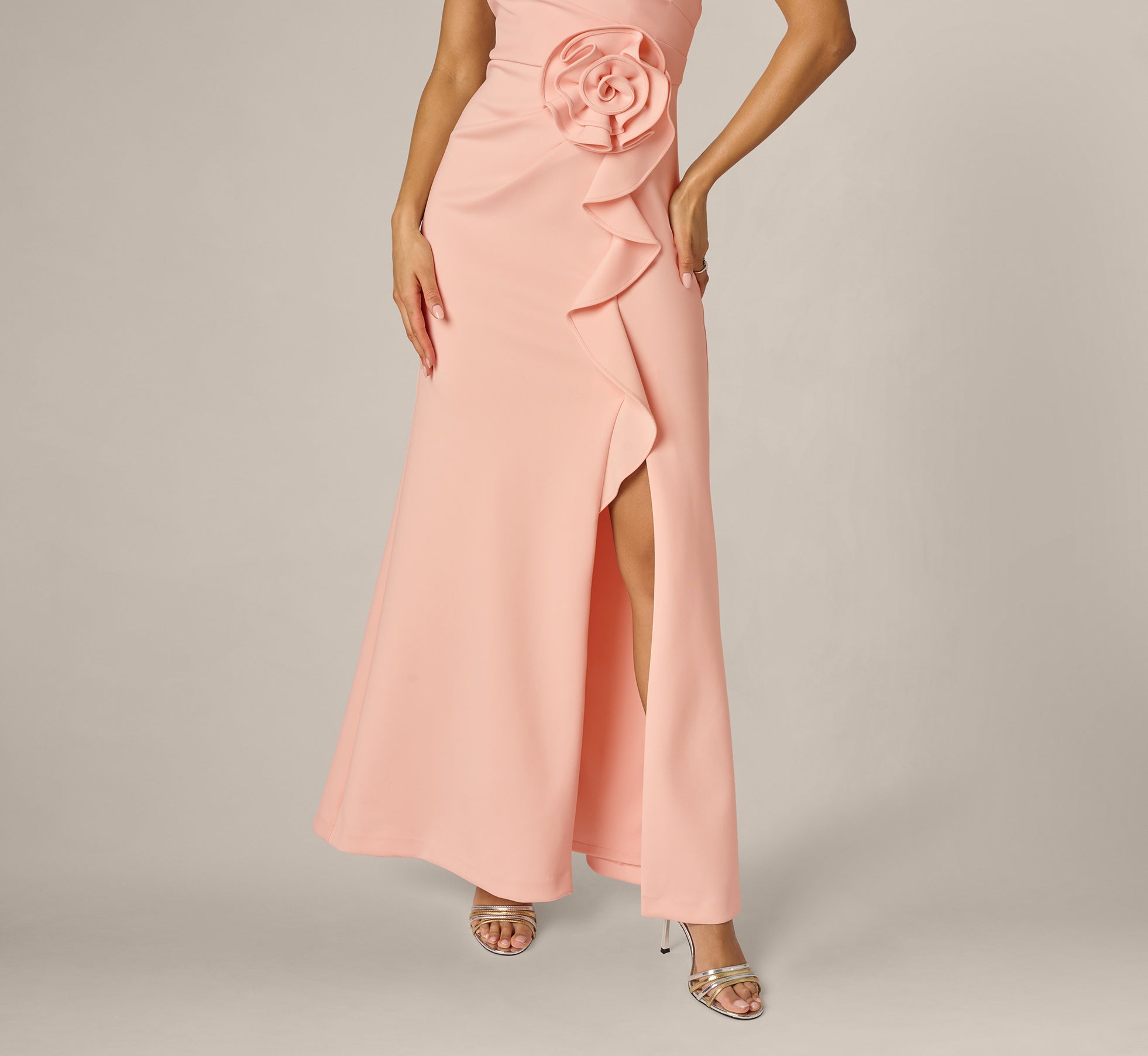 Blush One Shoulder Stretch Rosette Gown