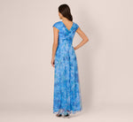 Cap Sleeve Twist Front Floral Tulle Gown In Blue Multi 6