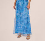 Cap Sleeve Twist Front Floral Tulle Gown In Blue Multi 5
