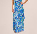 One Shoulder Tiered Floral Chiffon Gown In Blue Multi 5