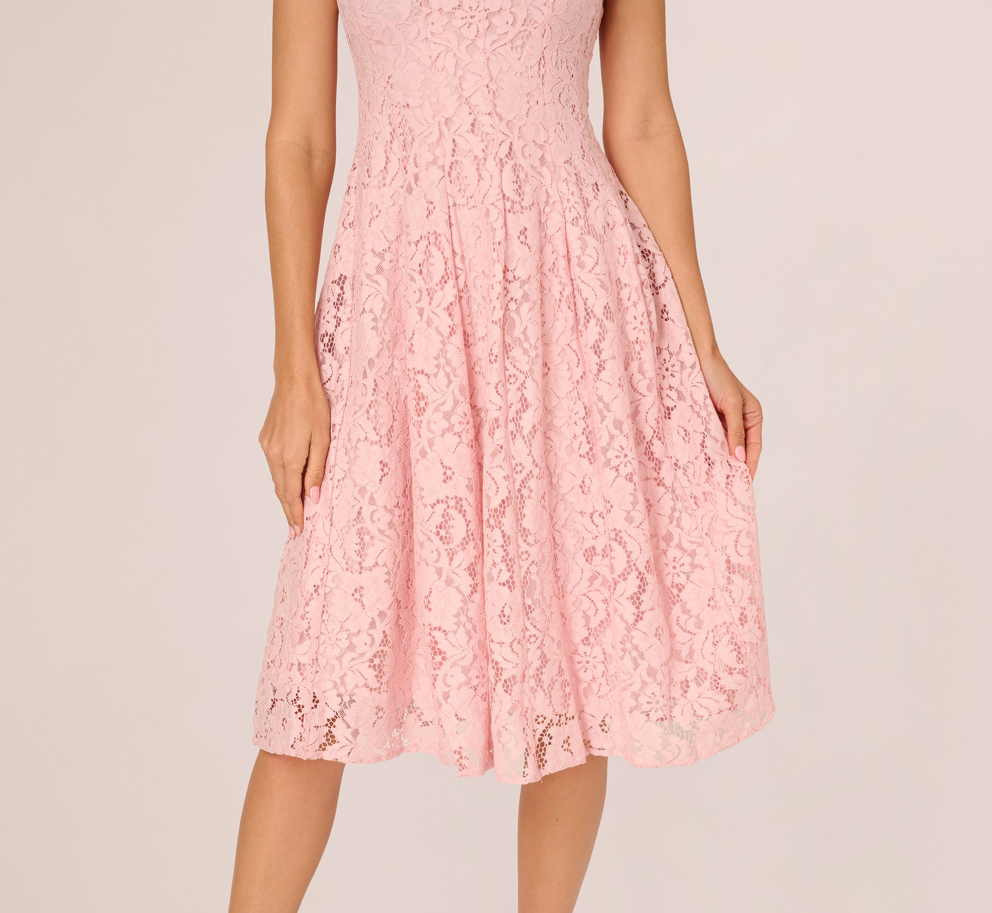 Blush Cap Sleeve Pearly Lace Midi Dress - Adrianna Papell Blush Cap Sleeve Pearly Lace Midi Dress - Adrianna Papell