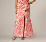 One Shoulder Floral Jacquard Draped Gown In Coral Multi 4