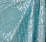 Crinkle Metallic Floral Draped Gown In Blue 6