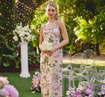 Beaded Square Neck Floral Jacquard Gown In Blush Multi 1