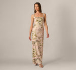 Beaded Square Neck Floral Jacquard Gown In Blush Multi 3