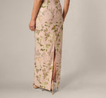 Beaded Square Neck Floral Jacquard Gown In Blush Multi 5