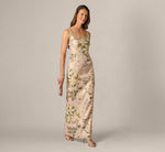 Beaded Square Neck Floral Jacquard Gown In Blush Multi 2