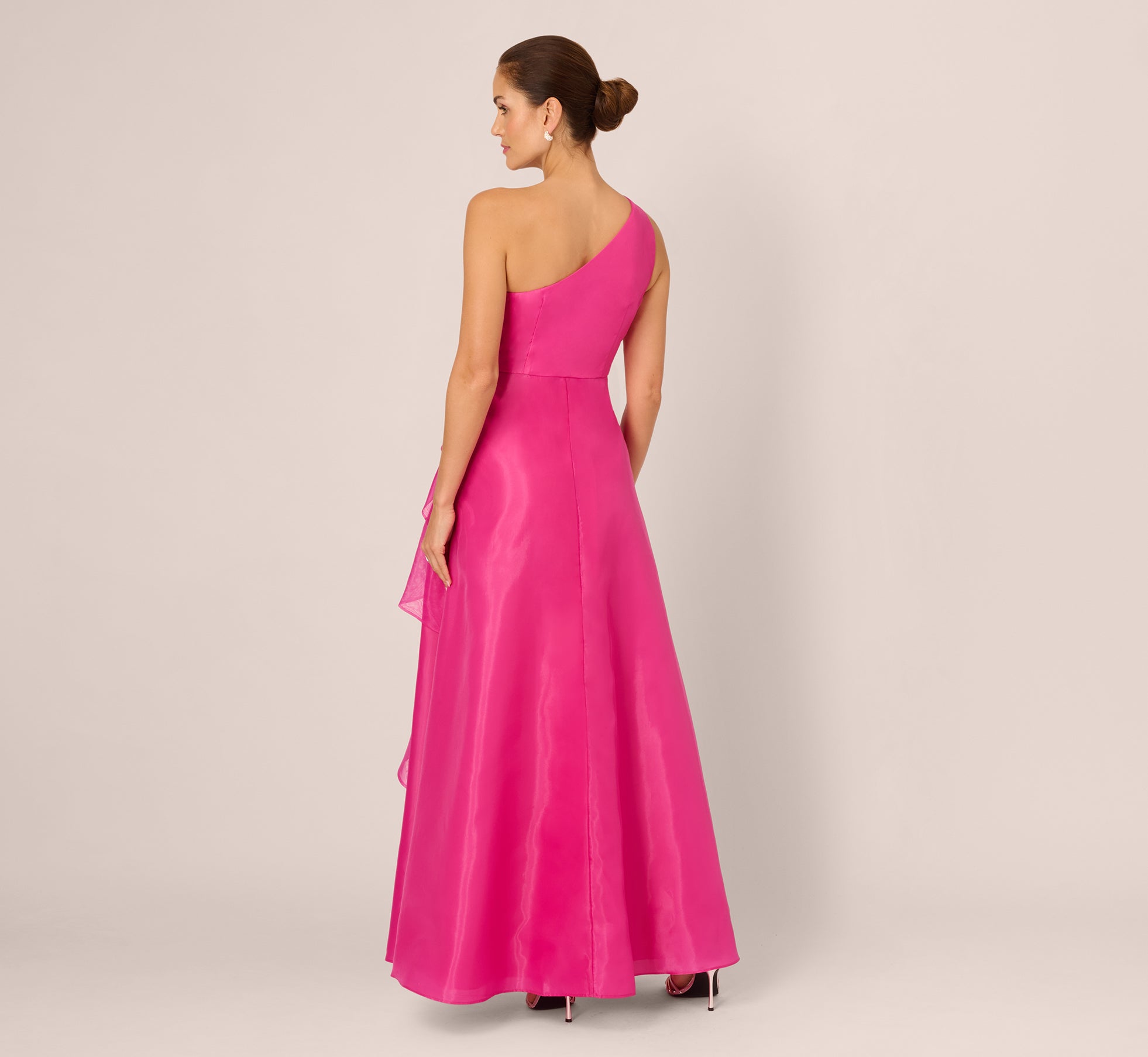 Red One Shoulder Tulle Cascade Gown