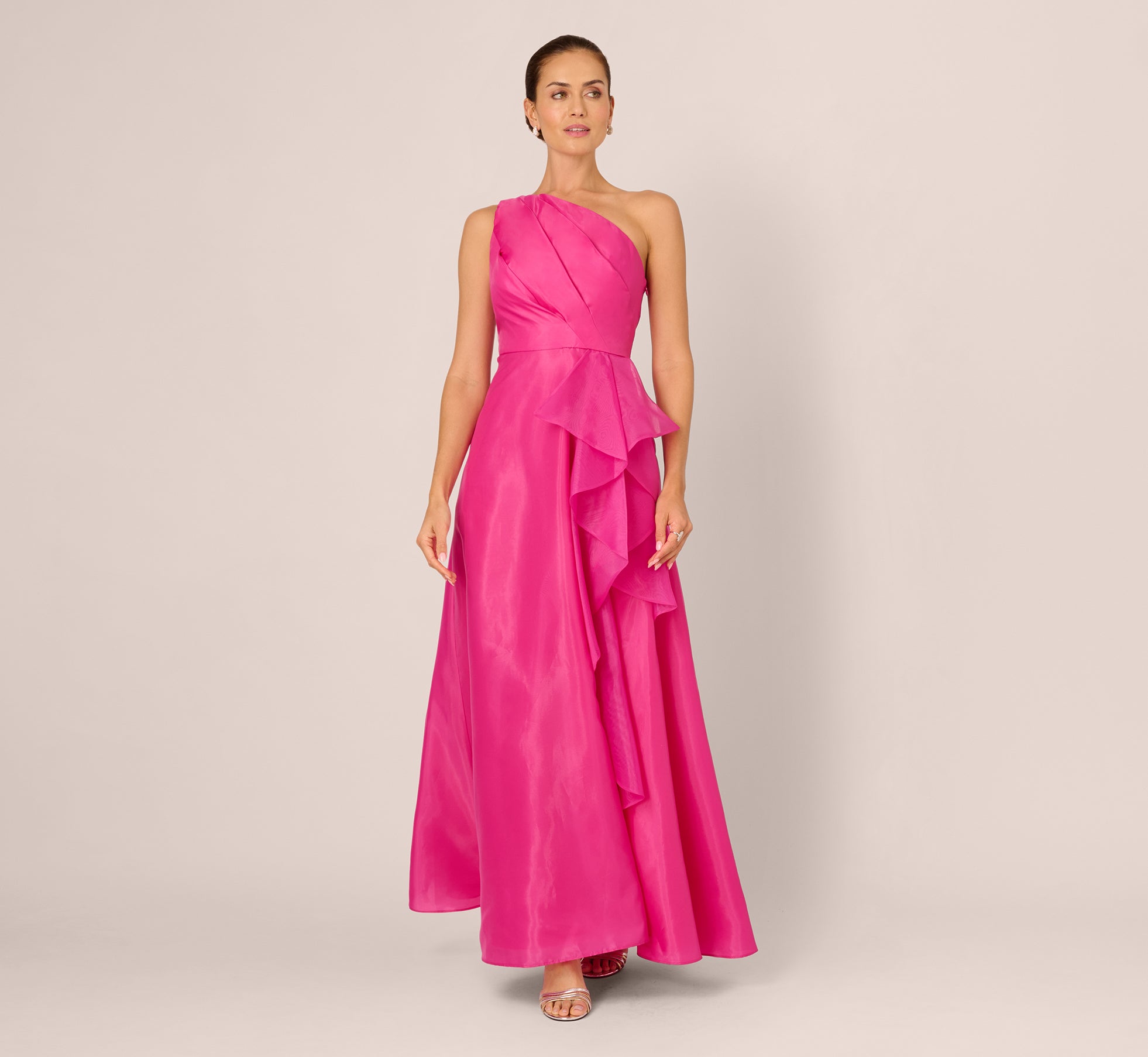 open lace back dress Lipstick One Shoulder Tulle Cascade Gown