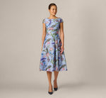 Cap Sleeve Floral Jacquard A Line Midi Dress In Blue Multi 2