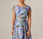 Cap Sleeve Floral Jacquard A Line Midi Dress In Blue Multi 3