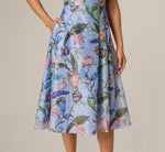 Cap Sleeve Floral Jacquard A Line Midi Dress In Blue Multi 4