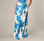 Strapless 3D Floral Beaded Dupioni Gown In Ivory Blue Multi 5