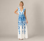 Chiffon Floral Vine Border Print Gown In Ivory Blue 2