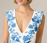 Chiffon Floral Vine Border Print Gown In Ivory Blue 3