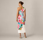 One Shoulder Floral Twill Midi Dress In Blue Multi 5