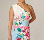 One Shoulder Floral Twill Midi Dress In Blue Multi 3