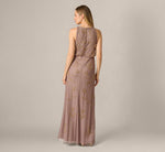 Sleeveless Floral Beaded Sequin Blouson Gown In Stone 5