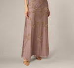 Sleeveless Floral Beaded Sequin Blouson Gown In Stone 4
