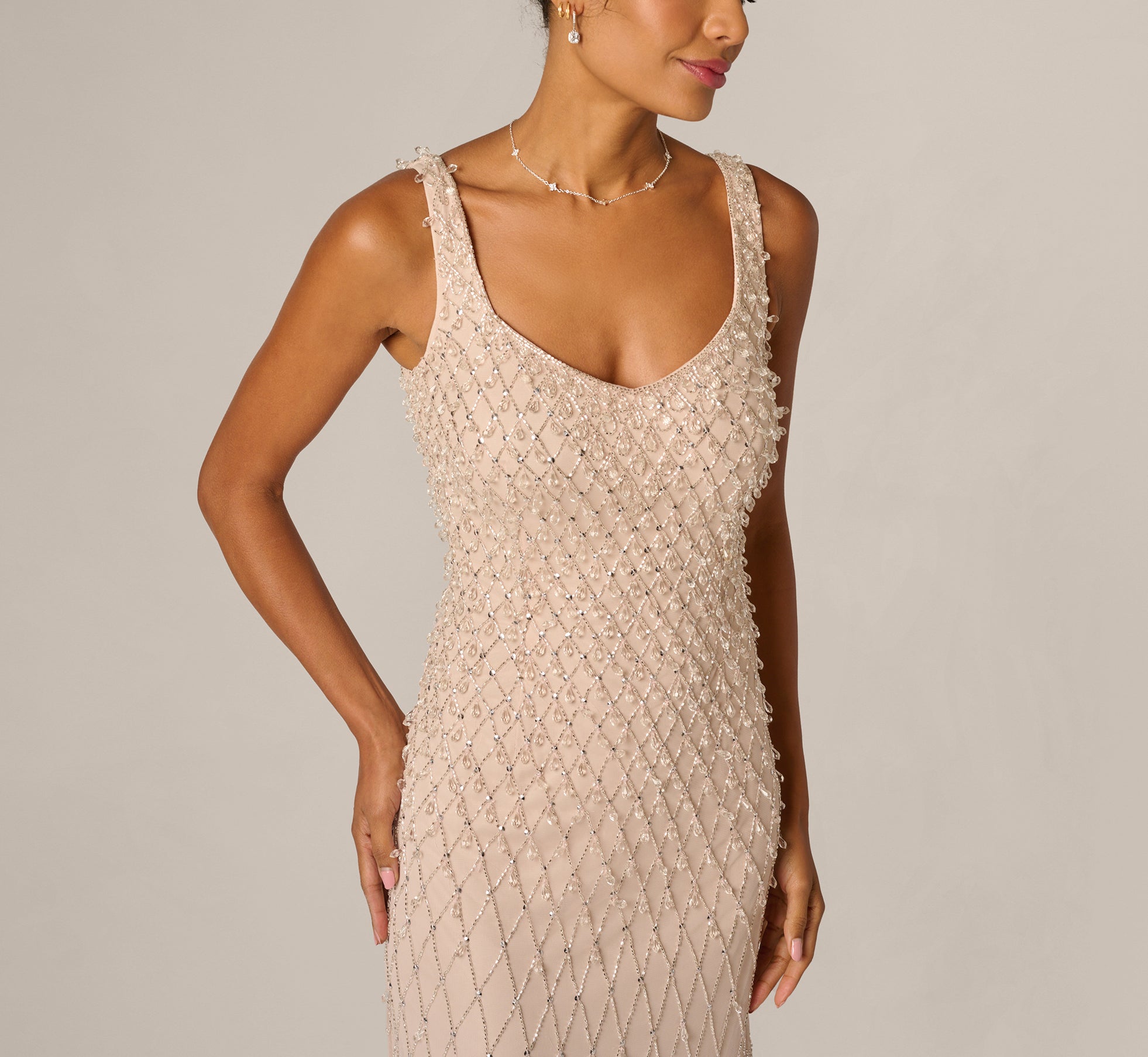 Pink Diamond Beaded Mermaid Gown - Adrianna Papell Pink Diamond Beaded Mermaid Gown - Adrianna Papell