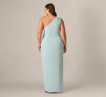 Plus Size One Shoulder Draped Ruffle Stretch Gown In Clear Sky 5
