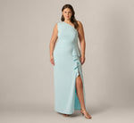 Plus Size One Shoulder Draped Ruffle Stretch Gown In Clear Sky 2