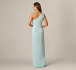 One Shoulder Draped Ruffle Stretch Gown In Clear Sky 5