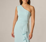 One Shoulder Draped Ruffle Stretch Gown In Clear Sky 3